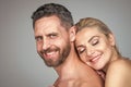 happy family couple in love of undressed man and woman embracing, love Royalty Free Stock Photo