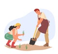 Happy couple planting seedling in soil vector illustration