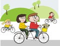 Happy family cycling cartoon Royalty Free Stock Photo