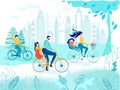 Happy Family Cycling in City Park Going on Picnic Royalty Free Stock Photo