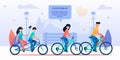 Happy Family Cycling Together in City Park Cartoon Royalty Free Stock Photo