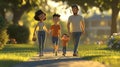Happy Family 3D Illustration Stroll Royalty Free Stock Photo