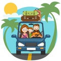 Happy family dad, mom and daughter are going by car to travel. Royalty Free Stock Photo