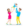 Happy family dad and mom threw son up, parents with their little child. Father raising baby up in the air Royalty Free Stock Photo