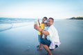 Dad and son selfie at the beach Royalty Free Stock Photo