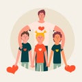 A happy family. Dad, two sons and a daughter together. Vector illustration in hand drawn style Royalty Free Stock Photo