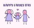 Happy Family Day greeting cards, Child Holding Mothers hand kids doodle drawing. Royalty Free Stock Photo