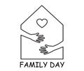 Happy Family Day. Illustration of house, hands and heart on white background