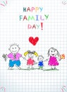 Happy Family Day Kids Doodle Picture. Parents