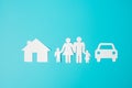 Happy Family day. paper shape cutout with Father, Mother, Children, Home and Car. international day of families, Warm home, love, Royalty Free Stock Photo