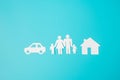 Happy Family day. paper shape cutout with Father, Mother, Children, Home and Car. international day of families, Warm home, love, Royalty Free Stock Photo