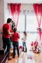 happy family decorating christmas tree at home Royalty Free Stock Photo