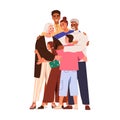 Happy family, different generation hugging, embracing. Parents, grandparents, kids, children in bonding relationship