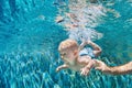 Happy family dive underwater with fun in swimming pool Royalty Free Stock Photo