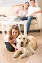 A happy family with dog