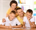 Happy family drawing with pencils Royalty Free Stock Photo