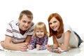 Happy family drawing picture. Royalty Free Stock Photo