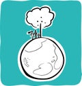 Happy family Earth and tree doodle illustration