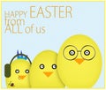 Happy family Easter card. Chicks wth problem child. Royalty Free Stock Photo