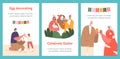 Happy Family Easter Celebration Cartoon Banners. Parent and Child, Young and Senior Couples with Colorful Eggs