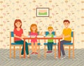 Happy family relaxing, eating food sitting at table at home or in cafe, spend time together Royalty Free Stock Photo