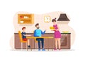 Happy family eating together at kitchen. Mother, father and son celebrate Thanksgiving Day Royalty Free Stock Photo