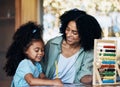 Happy family, education and mother helping child with kindergarten homework, remote learning and studying math. Home Royalty Free Stock Photo