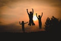 Happy family enjoy sunset nature, father and kids Royalty Free Stock Photo