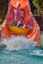 Happy family enjoy water slides in Aqua Park Royalty Free Stock Photo