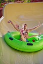 Happy family enjoy water slides in Aqua Park Royalty Free Stock Photo