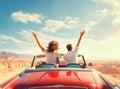 Happy family enjoying drive in their new electric car. Family road trip. summer holiday travel Royalty Free Stock Photo