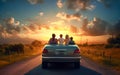 Happy family enjoying drive in their new electric car. Family road trip. summer holiday travel Royalty Free Stock Photo