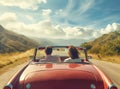 Happy family enjoying drive in their new electric car. Family road trip. summer holiday travel Royalty Free Stock Photo