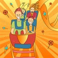 Happy family enjoying fun ride in rollercoaster Royalty Free Stock Photo