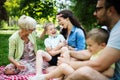 Happy family enjoying picnic in nature at summer