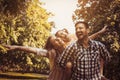 Happy family enjoying together in summer day. Family in nature. Royalty Free Stock Photo