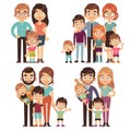 Happy family. Families mother father kid brother sister traditional relationship generation society flat character set