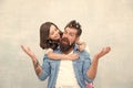 Happy family. Family members have fun together. Bearded man and small girl. Father and little daughter. Fathers day