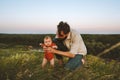 Happy family father and baby outdoors family lifestyle Royalty Free Stock Photo