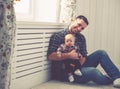 Happy family father and child baby son playing at home Royalty Free Stock Photo