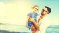 Happy family father and child daughter playing and having fun in Royalty Free Stock Photo