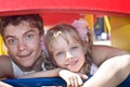 Happy family father and daughter in park. Royalty Free Stock Photo