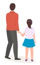 Happy family father and daughter walking together, back view isolated on white background Royalty Free Stock Photo