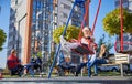 Happy family - father, mother and children having fun together on playground. Royalty Free Stock Photo