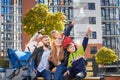 Happy family - father, mother and children having fun together on playground. Royalty Free Stock Photo