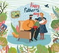 Happy Fathers Day Greeting Card, Parents and Kids Royalty Free Stock Photo
