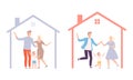 Happy Family with Father, Mother and Little Kids Under Home Roof Protection Vector Set Royalty Free Stock Photo