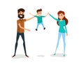 Happy family father, mother and son concept. Happy family gesturing with cheerful smile.
