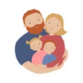 Happy family. Father, mother, son and daughter hug together. Vector illustration of a flat design Royalty Free Stock Photo