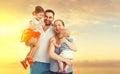 Happy family of father, mother and two children, baby son and da Royalty Free Stock Photo